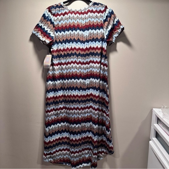 LulaRoe Carly Long/Midi Dress High Low Hem Stretchy Comfortable Sweater Print - Picture 4 of 16
